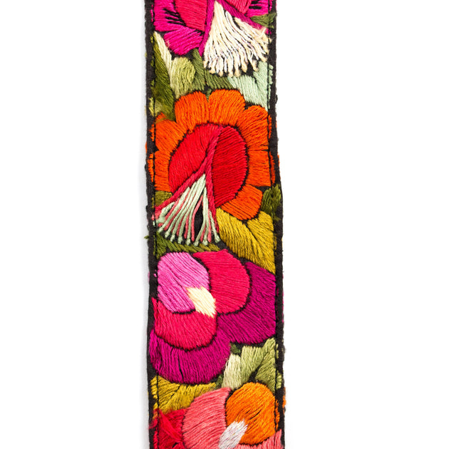 Embroidered Bag Strap Camera Strap Geometric Designs Flowers Leather Faja  Guatemala